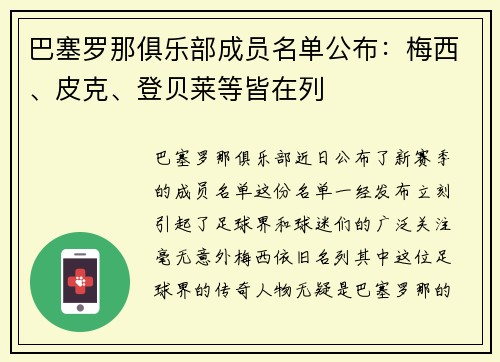 巴塞罗那俱乐部成员名单公布：梅西、皮克、登贝莱等皆在列