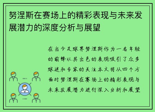努涅斯在赛场上的精彩表现与未来发展潜力的深度分析与展望